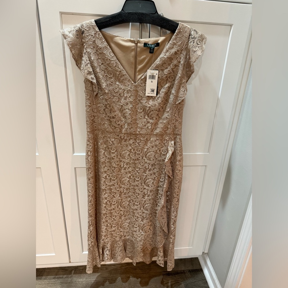 Lauren by Ralph Lauren Elegant Lace Dress in Tan/champagne size 10